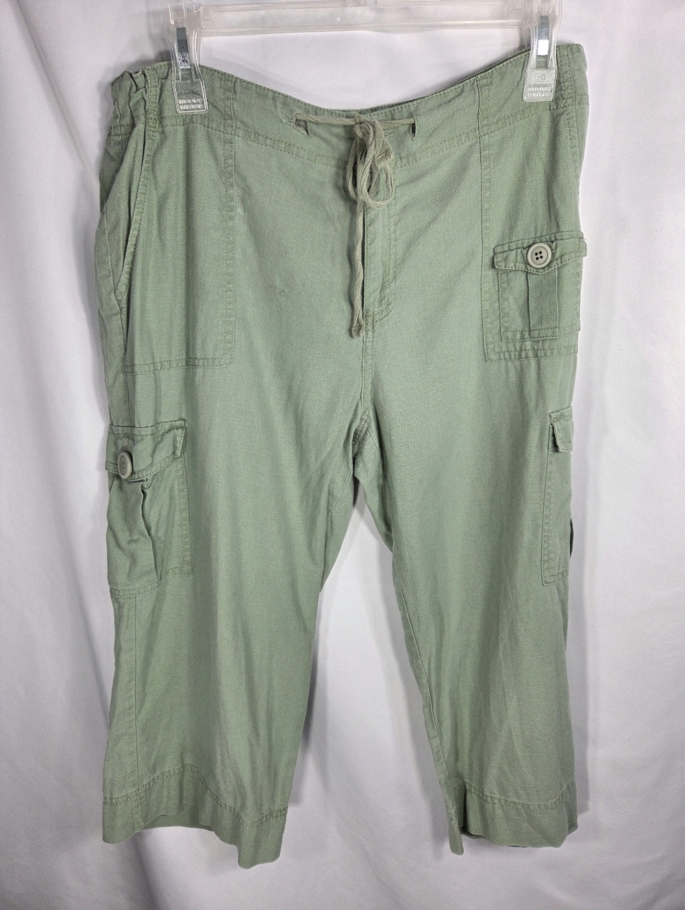 Vintage Route 66 Original Green Low Slung Linen Blend Cargo Capri Pants Size 8